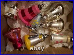 8 Lovely Vintage Glass Bell Christmas Tree Baubles 1950s-60s Decorations