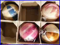 8 Shiny Brite Round Decorated Vintage Poland Christmas Tree Ornaments in Box