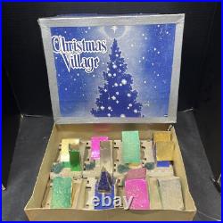 8 Vintage Cardboard Christmas Tree Putz Houses withOriginal Box Mica & Snow