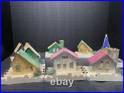 8 Vintage Cardboard Christmas Tree Putz Houses withOriginal Box Mica & Snow