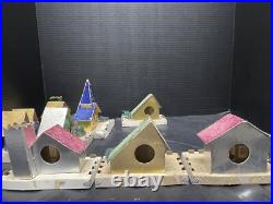 8 Vintage Cardboard Christmas Tree Putz Houses withOriginal Box Mica & Snow