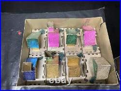 8 Vintage Cardboard Christmas Tree Putz Houses withOriginal Box Mica & Snow