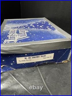 8 Vintage Cardboard Christmas Tree Putz Houses withOriginal Box Mica & Snow