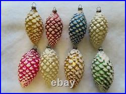 8 Vintage Mercury Glass Pinecone Christmas Tree Ornaments JAPAN 1940s 1950s