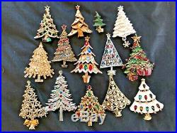 85 Vintage Christmas Brooch Lot Rhinestone Enamel Tree Wreath + Eisenberg ART JJ