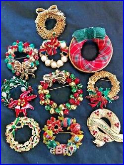 85 Vintage Christmas Brooch Lot Rhinestone Enamel Tree Wreath + Eisenberg ART JJ