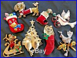 85 Vintage Christmas Brooch Lot Rhinestone Enamel Tree Wreath + Eisenberg ART JJ