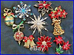 85 Vintage Christmas Brooch Lot Rhinestone Enamel Tree Wreath + Eisenberg ART JJ