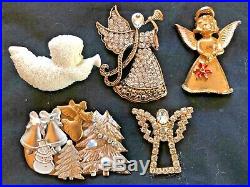 85 Vintage Christmas Brooch Lot Rhinestone Enamel Tree Wreath + Eisenberg ART JJ