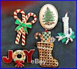 85 Vintage Christmas Brooch Lot Rhinestone Enamel Tree Wreath + Eisenberg ART JJ