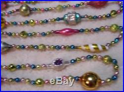 9' Antique Vtg Easter Pastel Bead Mercury Glass Xmas Feather Tree Garland