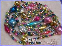 9' Antique Vtg Easter Pastel Bead Mercury Glass Xmas Feather Tree Garland #2
