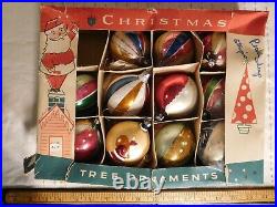 9 Fantasia Pear Shaped Vintage Poland Christmas Tree Ornaments in Box