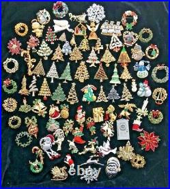 92 Vintage Modern Christmas Brooch Lot Tree Wreath Bells Weiss ART Tancer Hedy