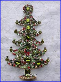 AMAZING VINTAGE COLORED CZECH RHINESTONE CHRISTMAS TREE STANDING