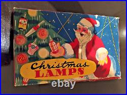 AMAZING VINTAGE GREEK CHRISTMAS TREE LIGHTS ORNAMENTS LITHO BOX LAMPS SET 50s