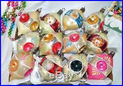 ANTIQUE Vintage FEATHER TREE Glass Christmas Ornaments RARE QUAD INDENTS