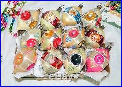 ANTIQUE Vintage FEATHER TREE Glass Christmas Ornaments RARE QUAD INDENTS
