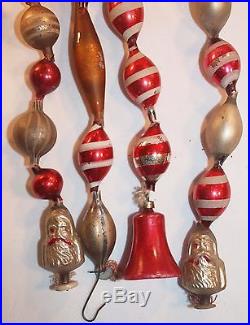 ANTIQUE Vtg Xmas Mercury Glass Garland Feather Tree Santa Bell Crafts 4 pcs