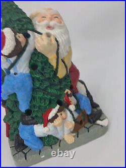 Accents Unlimited Santa w Elves Lighted Christmas Tree Vtg 1980s Hand Painted