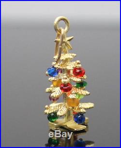 Adorable Vintage Multicolored Beads Christmas Tree Solid 14k Yellow Gold Charm