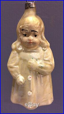 Antique ANGELIC GIRL German Embossed Figural feather Tree Christmas ornament vtg