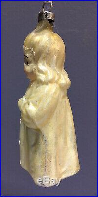 Antique ANGELIC GIRL German Embossed Figural feather Tree Christmas ornament vtg