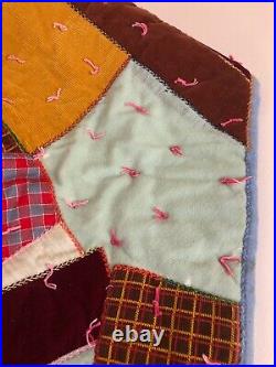 Antique BOHO Crazy Quilt Patchwork Quilt 1970s Vintage XMAS Tree Skirt