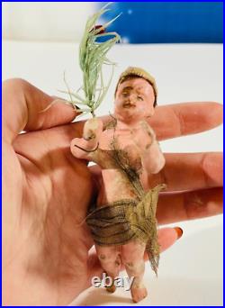 Antique Bisque Boy Holding Olive Branch Ornament Christmas Tree Topper 4.5