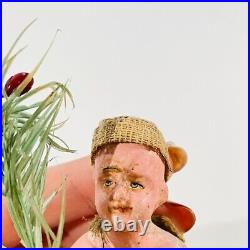 Antique Bisque Boy Holding Olive Branch Ornament Christmas Tree Topper 4.5