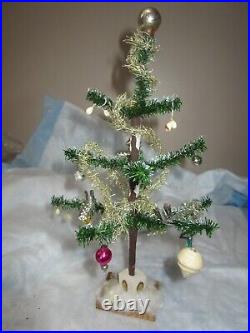 Antique Christmas Feather miniature doll house tree with ornaments -Germany