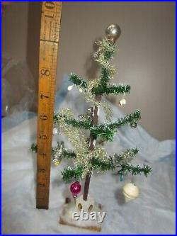Antique Christmas Feather miniature doll house tree with ornaments -Germany