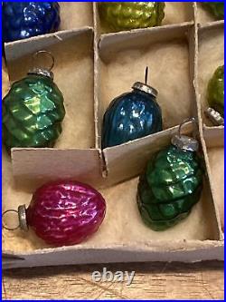 Antique Fancy Tiny Tiny Xmas Ornaments Hand Blown Glass Japan Box Christmas Rare