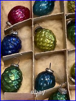 Antique Fancy Tiny Tiny Xmas Ornaments Hand Blown Glass Japan Box Christmas Rare