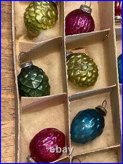 Antique Fancy Tiny Tiny Xmas Ornaments Hand Blown Glass Japan Box Christmas Rare