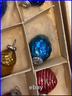 Antique Fancy Tiny Tiny Xmas Ornaments Hand Blown Glass Japan Box Christmas Rare