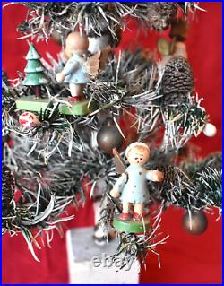 Antique GOOSE FEATHER CHRISTMAS TREE Erzgebirge Germany Ornaments Vintage 12