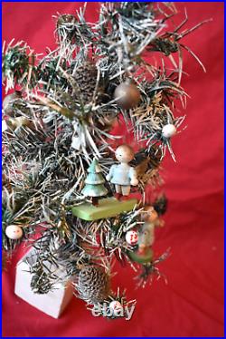 Antique GOOSE FEATHER CHRISTMAS TREE Erzgebirge Germany Ornaments Vintage 12