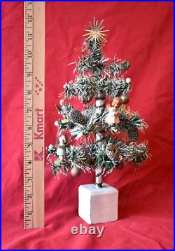 Antique GOOSE FEATHER CHRISTMAS TREE Erzgebirge Germany Ornaments Vintage 12