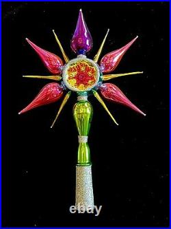 Antique German Blown Glass Star Christmas Tree Topper Sparkle Indent Reflector