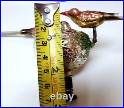 Antique German Glass Christmas Ornament 2 BIRDS and CHICKS in a NEST on CLIP