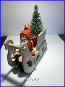 Antique German Santa in Sleigh with Vintage Tree