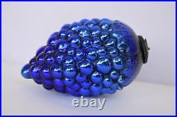 Antique Kugel Ornaments Blue Glass Grape Christmas Tree Ball Brass Cap Cobal122