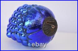 Antique Kugel Ornaments Blue Glass Grape Christmas Tree Ball Brass Cap Cobal122