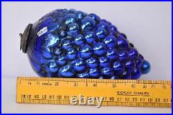 Antique Kugel Ornaments Blue Glass Grape Christmas Tree Ball Brass Cap Cobal122