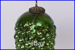 Antique Kugel Ornaments Green Glass Grape Christmas Tree Ball Brass Cap Rare124