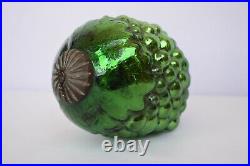 Antique Kugel Ornaments Green Glass Grape Christmas Tree Ball Brass Cap Rare124