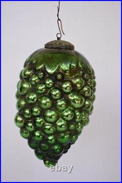 Antique Kugel Ornaments Green Glass Grape Christmas Tree Ball Brass Cap Rare134