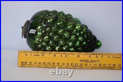 Antique Kugel Ornaments Green Glass Grape Christmas Tree Ball Brass Cap Rare134