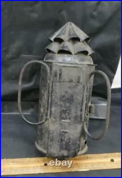 Antique Tin Christmas Tree Police Lantern Lamp Light Bullseye Glass Lens